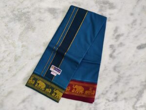 5 Inch Jacquard Dhoti With Towel Set – Peacock Green 