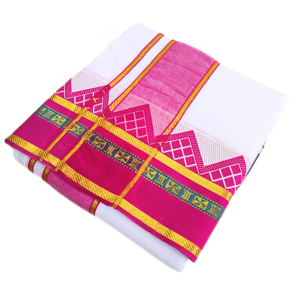 Premium Temple Border Dhoti With Angavastram Set