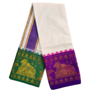 Nandhi Designed 10 Inch Border Off White Dhoti Set