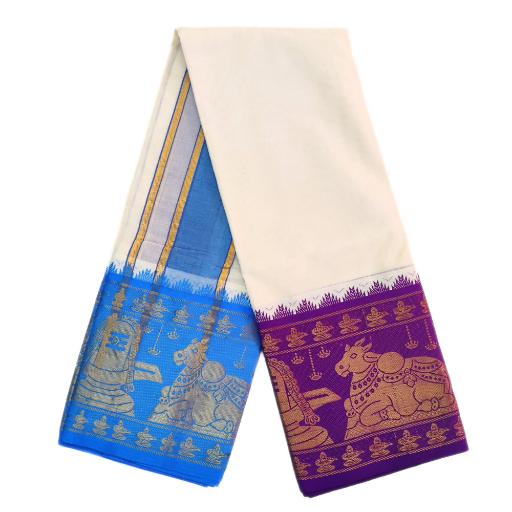 Nandhi Designed 10 Inch Border Off White Dhoti Set