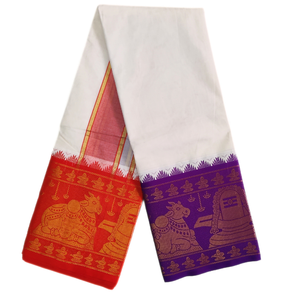 Nandhi Designed 10 Inch Border Off White Dhoti Set