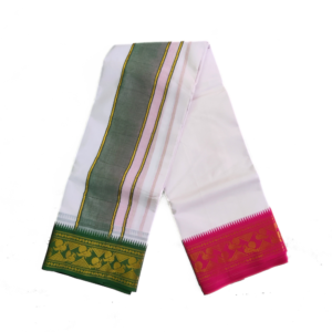 Peacock Design 5 Inch Border Jacquard Dhoti Set