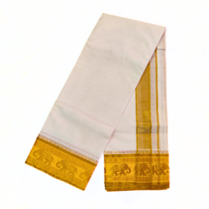 Gold Tissue Jacquard Off White 5 Inch Fancy Border Dhoti