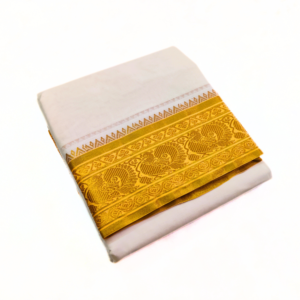 Gold Tissue Jacquard Off White 5 Inch Fancy Border Dhoti