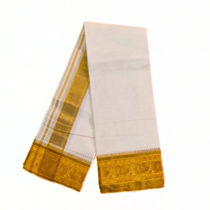 Gold Tissue Jacquard Off White 5 Inch Fancy Border Dhoti