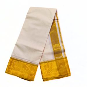 Flower Design Gold Tissue 7″ Jacquard Off White Dhoti