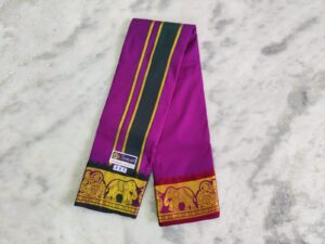 Purple Color Silk Dhoti Towel Set