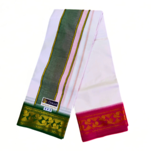 Peacock Design 5 Inch Border Jacquard Dhoti Set