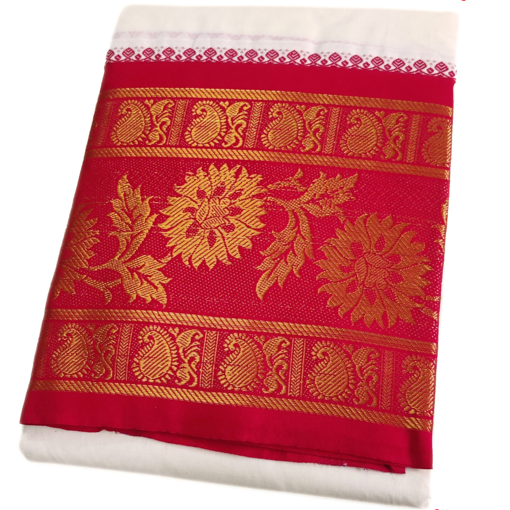 Double Design Peacock Flower Designed 10 Inch Border Dhoti