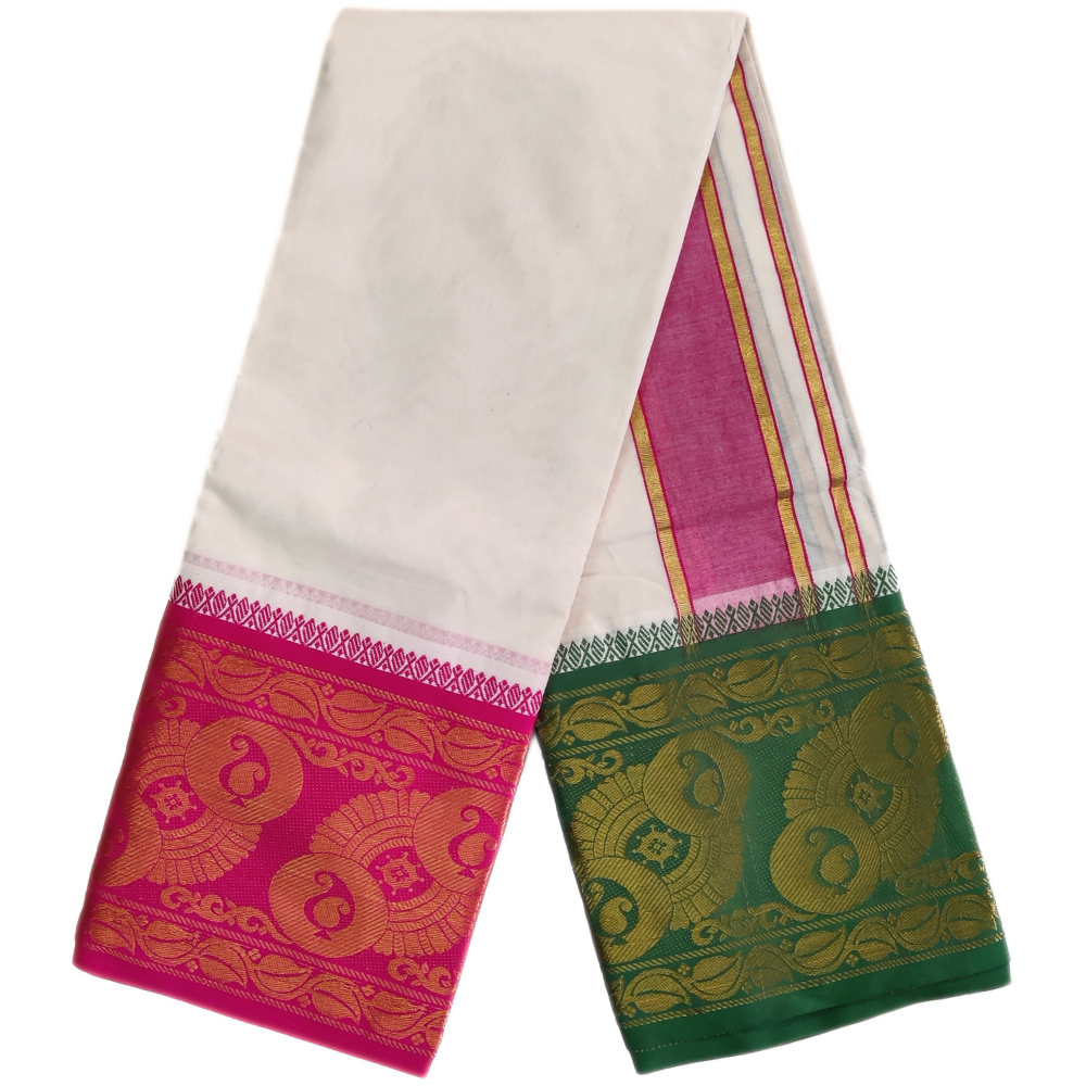 Peacock Designed 10 Inch Border Dhoti