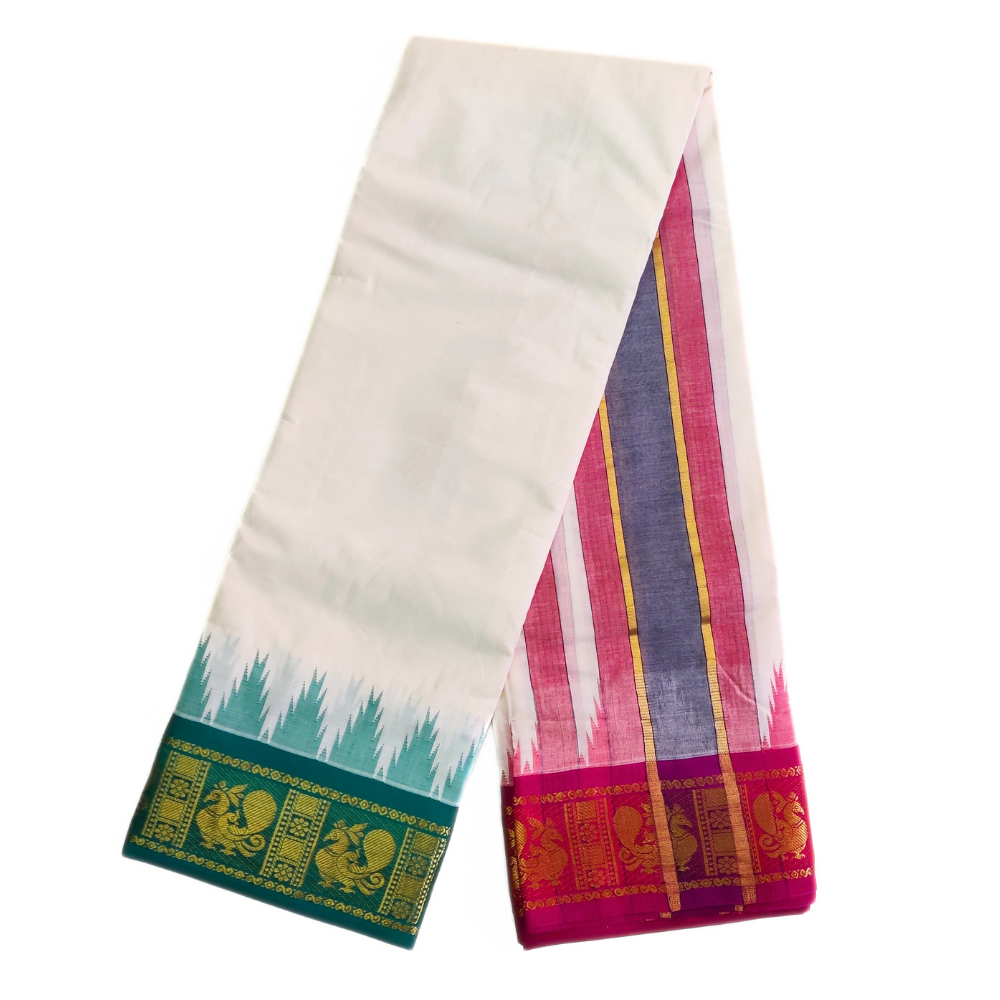 Peacock Design Temple Border Cotton Dhoti