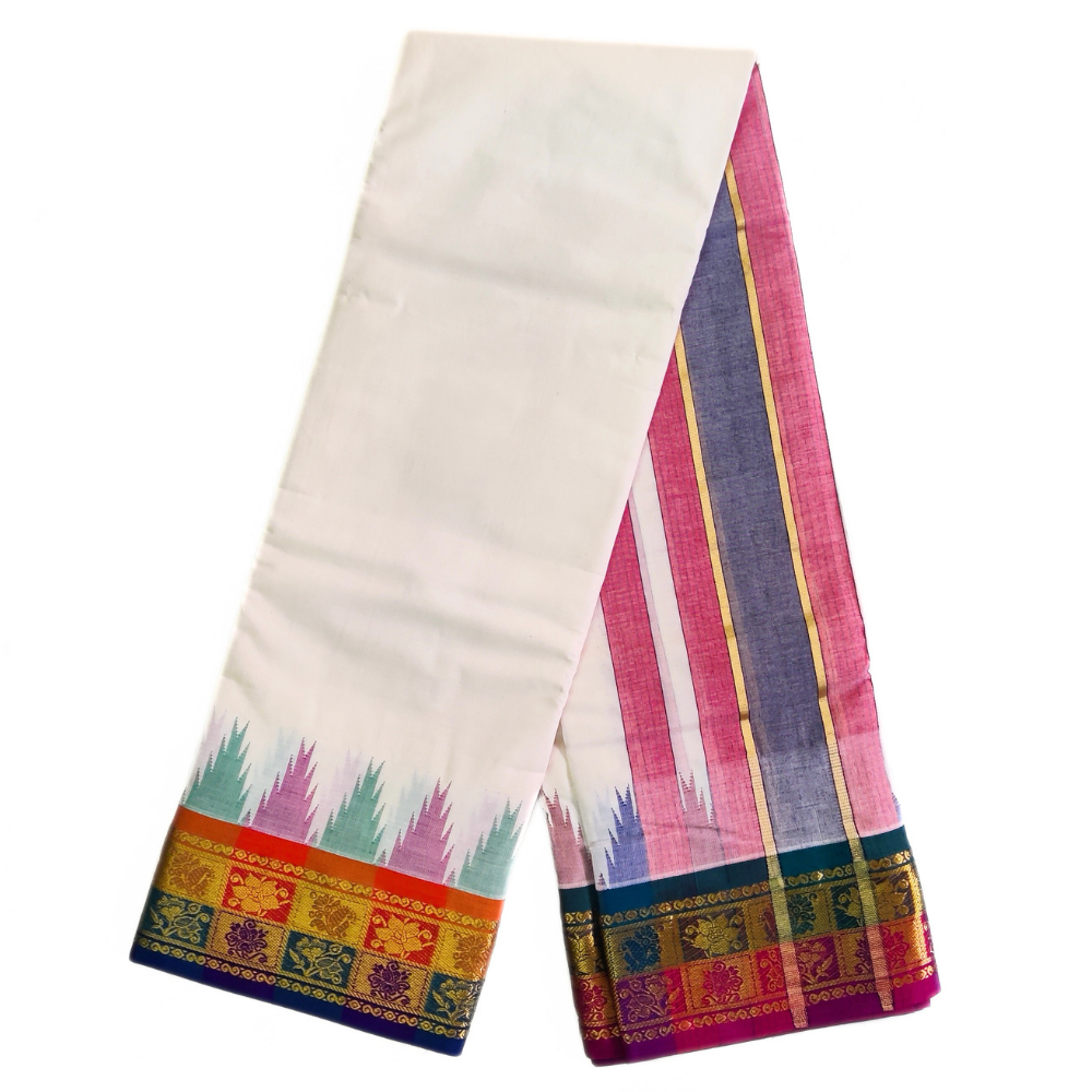 Flower Designed Temple Border Handloom Dhoti