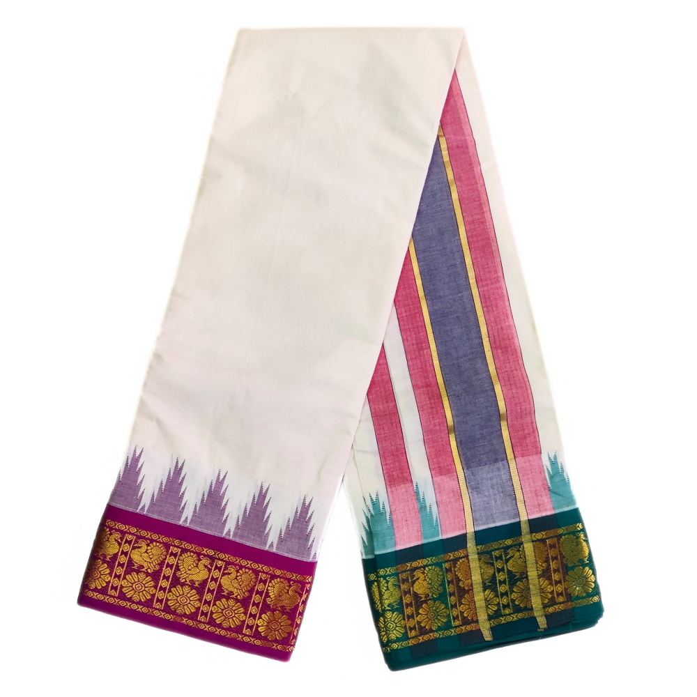 Peacock Designed Temple Border Handloom Dhoti