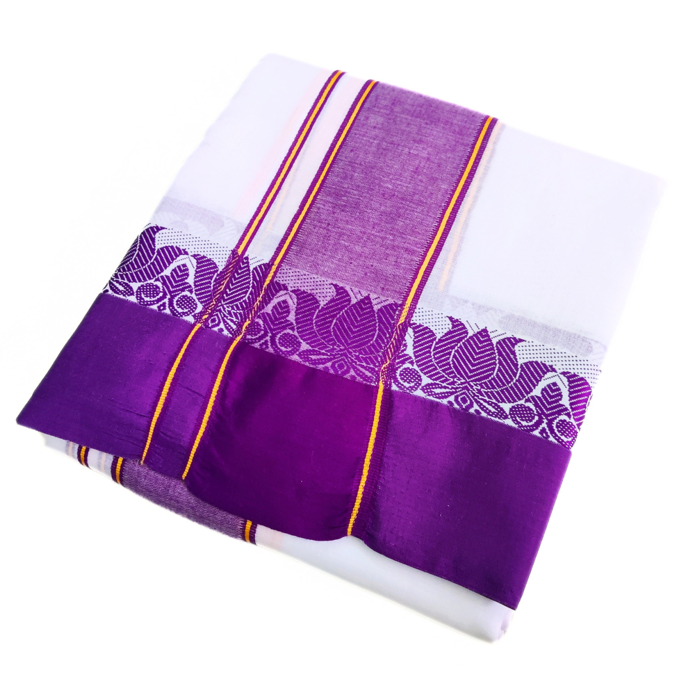 Lotus Gundanji Border Cotton Dhoti