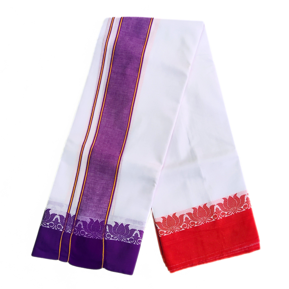 Lotus Gundanji Border Cotton Dhoti