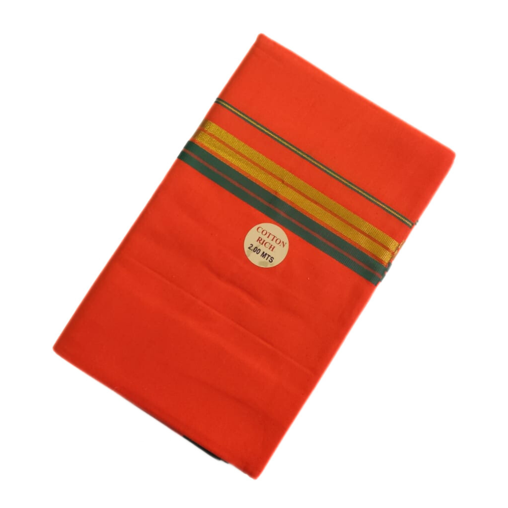 1 Inch Orange Color kundanji Border Cotton Lungi/Dhoti