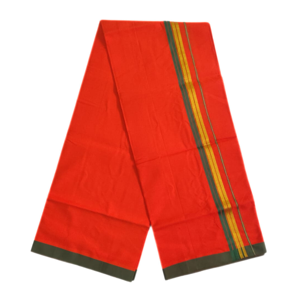 1 Inch Orange Color kundanji Border Cotton Lungi/Dhoti