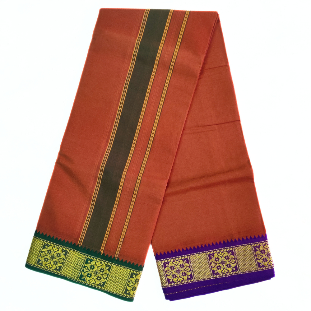 Brown Color Pure Cotton Dhoti Towel Set