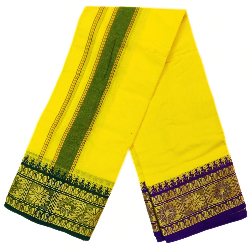 Lemon Yellow Color Pure Cotton Dhoti