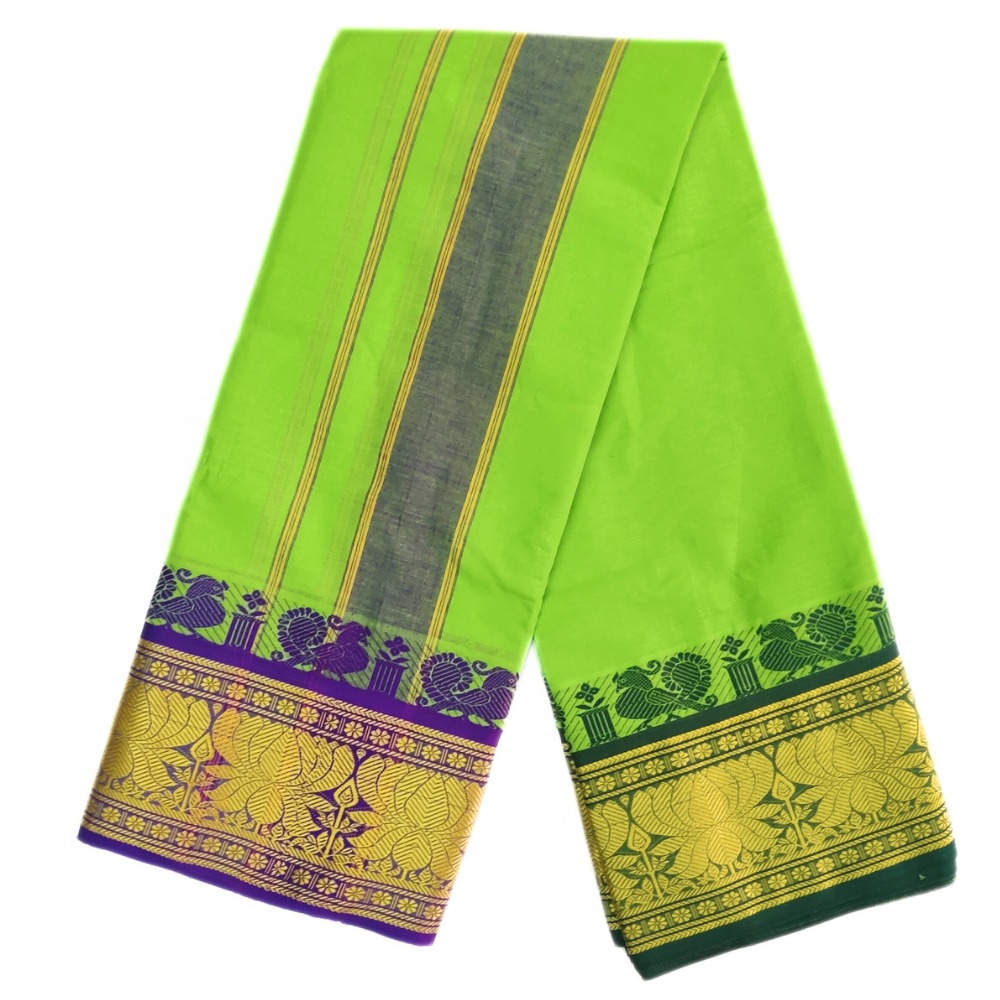 Parrot Green Colour Pure Cotton Dhoti With Angavastram Set