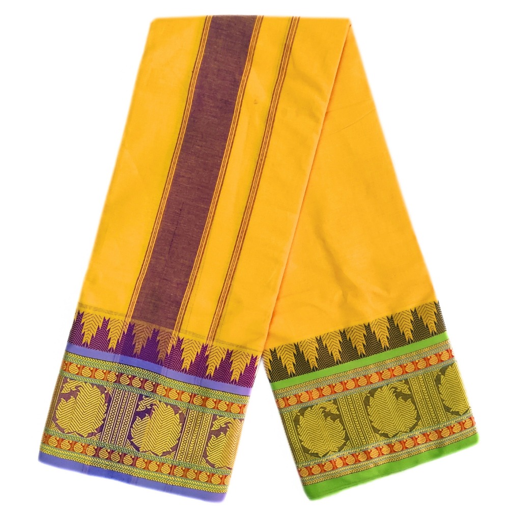 Mango Yellow Colour Pure Cotton Dhoti With Angavastram Set