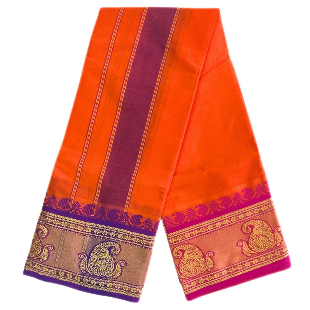 Orange Colour Pure Cotton Dhoti With Angavastram Set