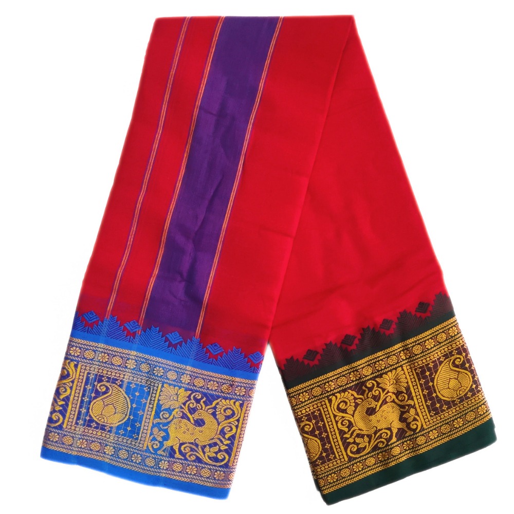 Red Colour Pure Cotton Dhoti With Angavastram Set