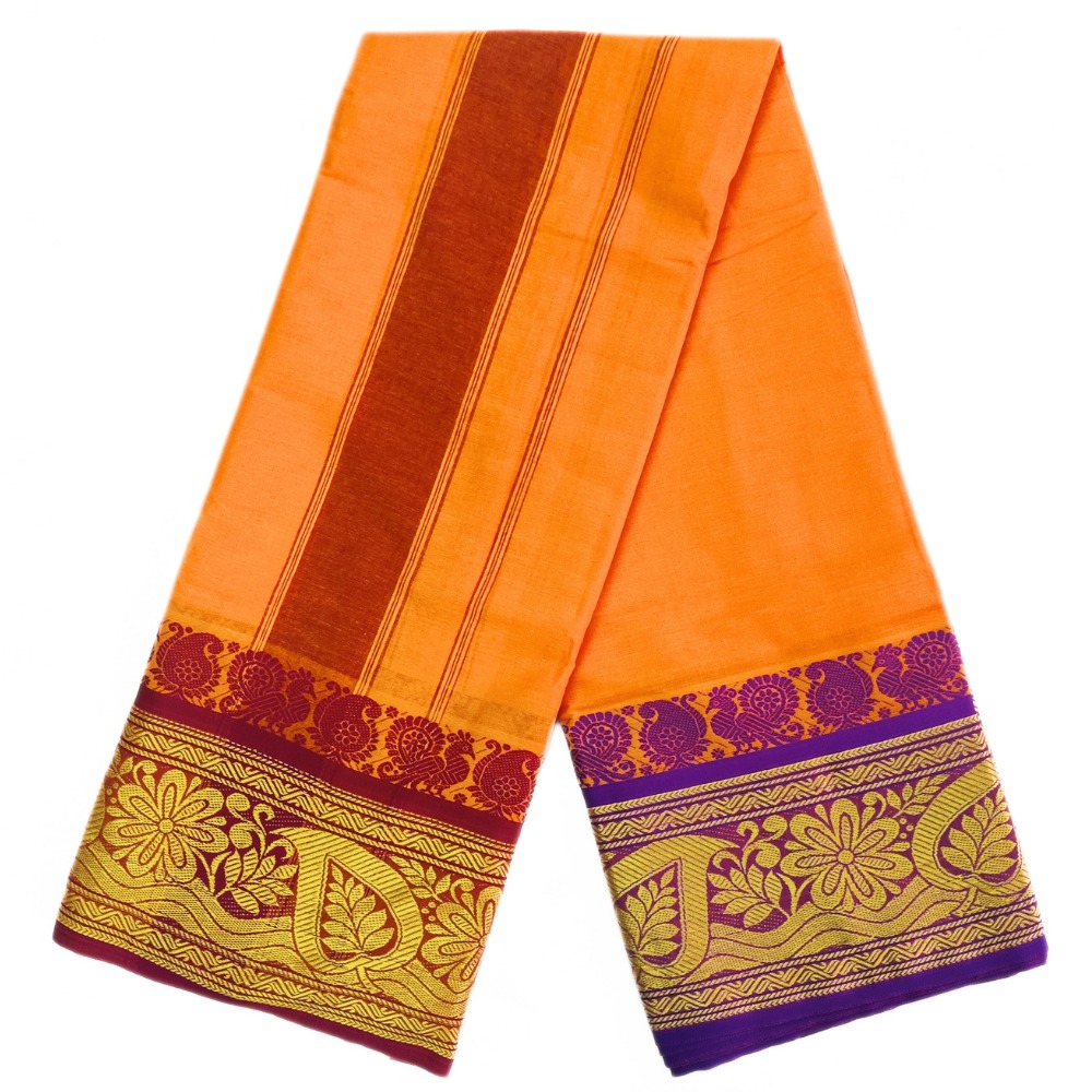 Dark Yellow Colour Pure Cotton Dhoti With Angavastram Set