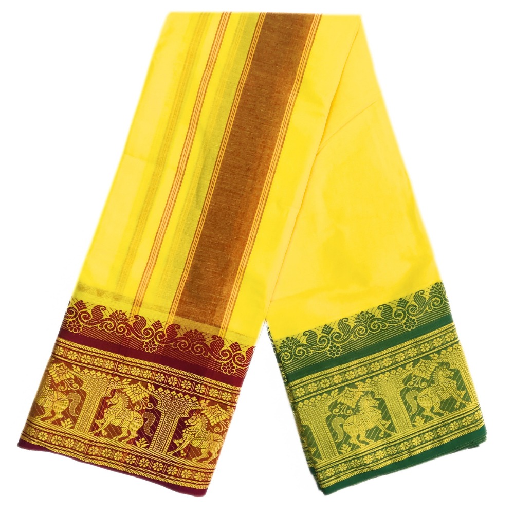 Light Yellow Colour Pure Cotton Dhoti With Angavastram Set