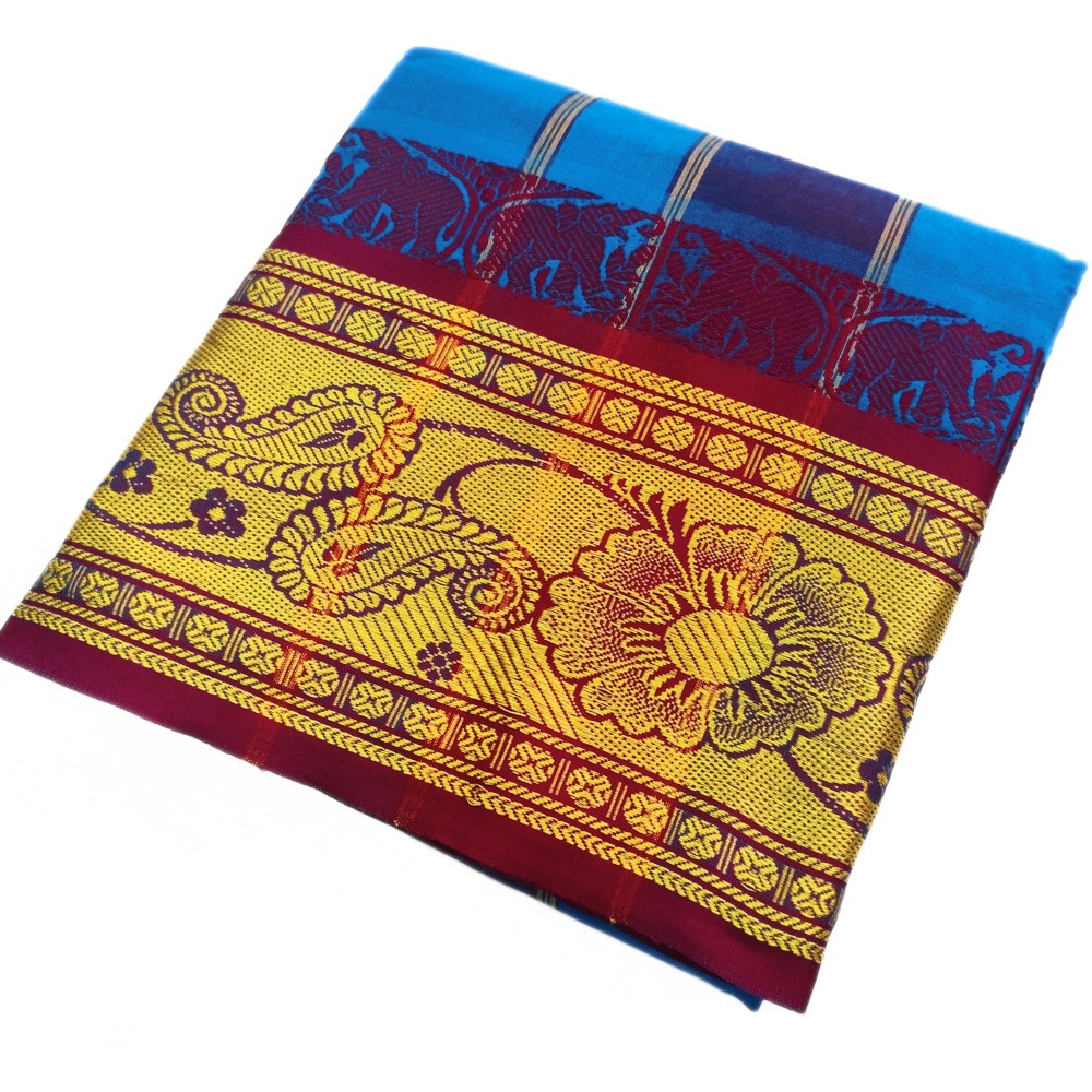 Blue Colour Pure Cotton Dhoti With Angavastram Set