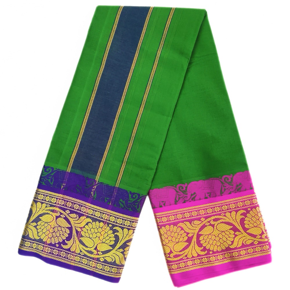 Green Colour Pure Cotton Dhoti With Angavastram Set