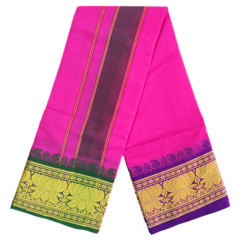 Pink Colour Pure Cotton Dhoti With Angavastram Set