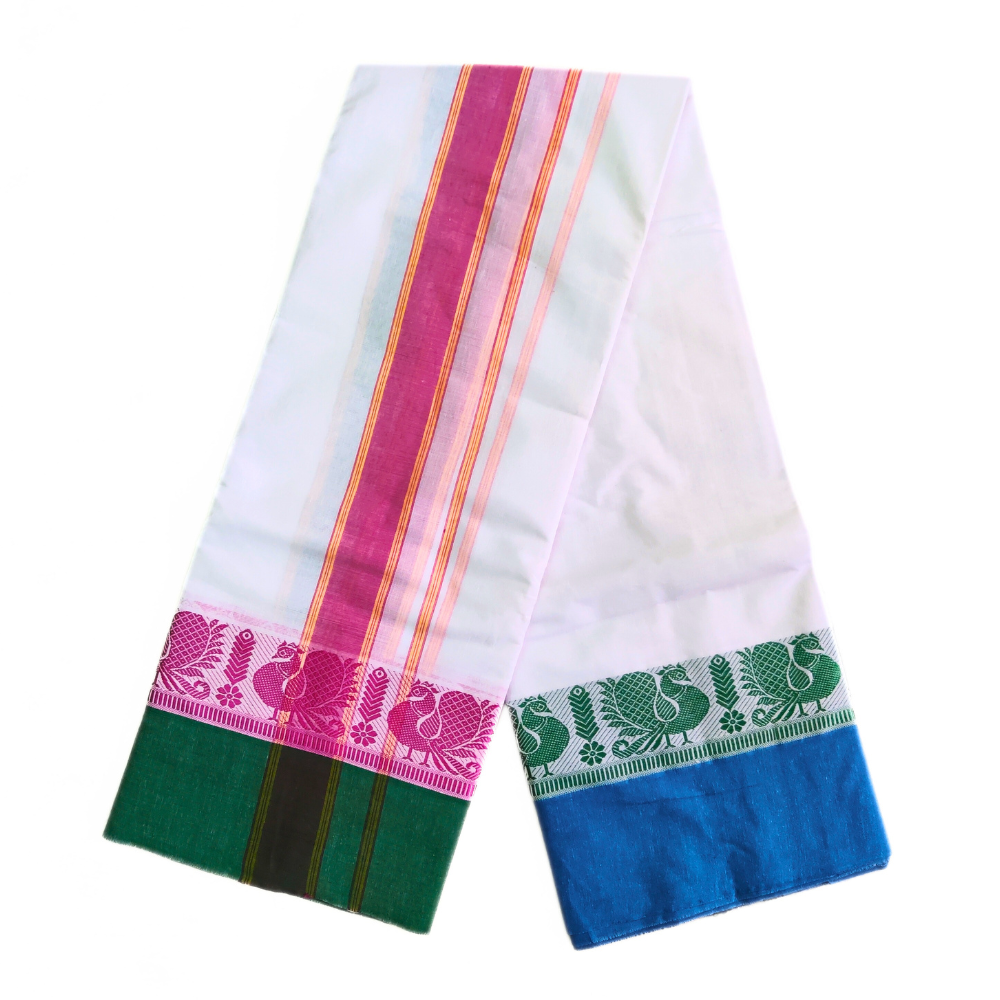 Annam Design Border Pure Cotton Dhoti With Angavastram Set