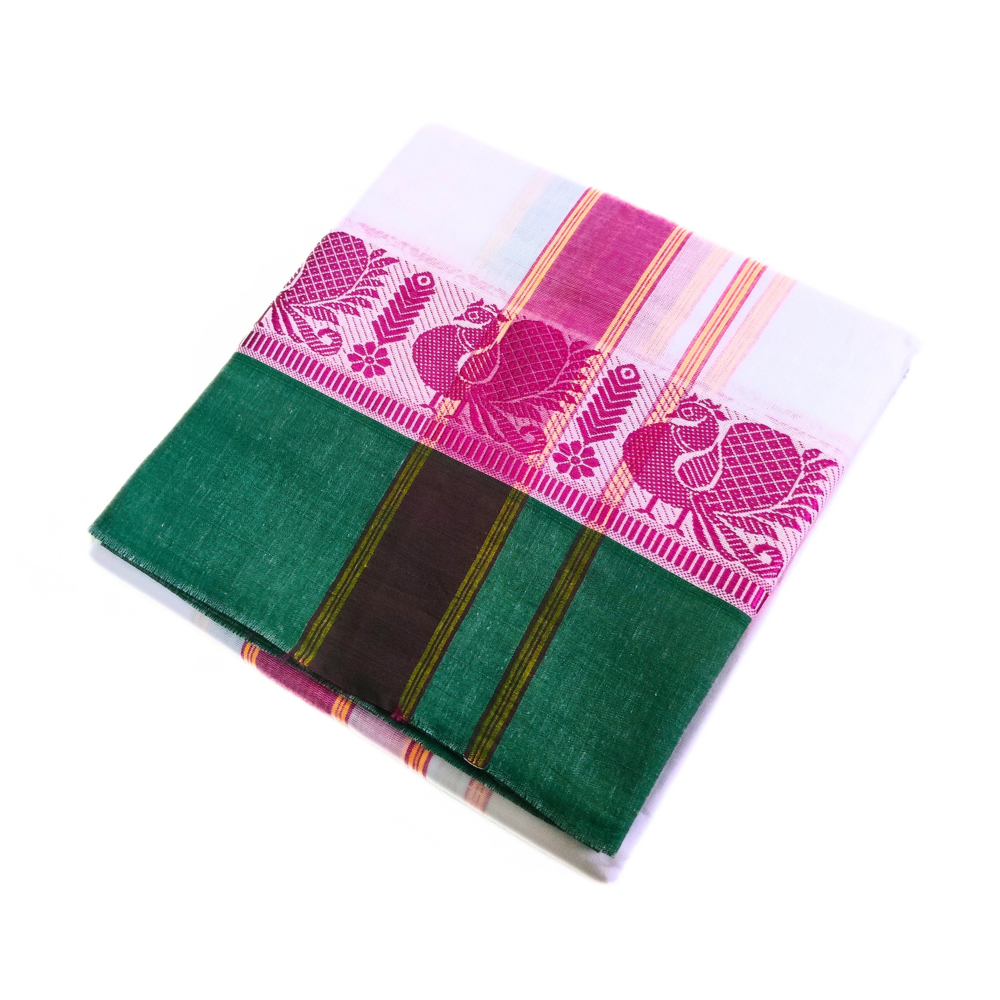 Annam Design Border Pure Cotton Dhoti With Angavastram Set