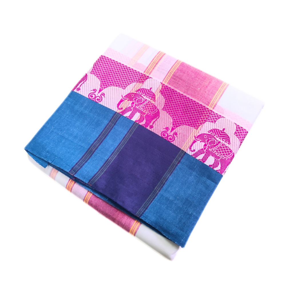 Elephant Design Border Pure Cotton Dhoti With Angavastram Set