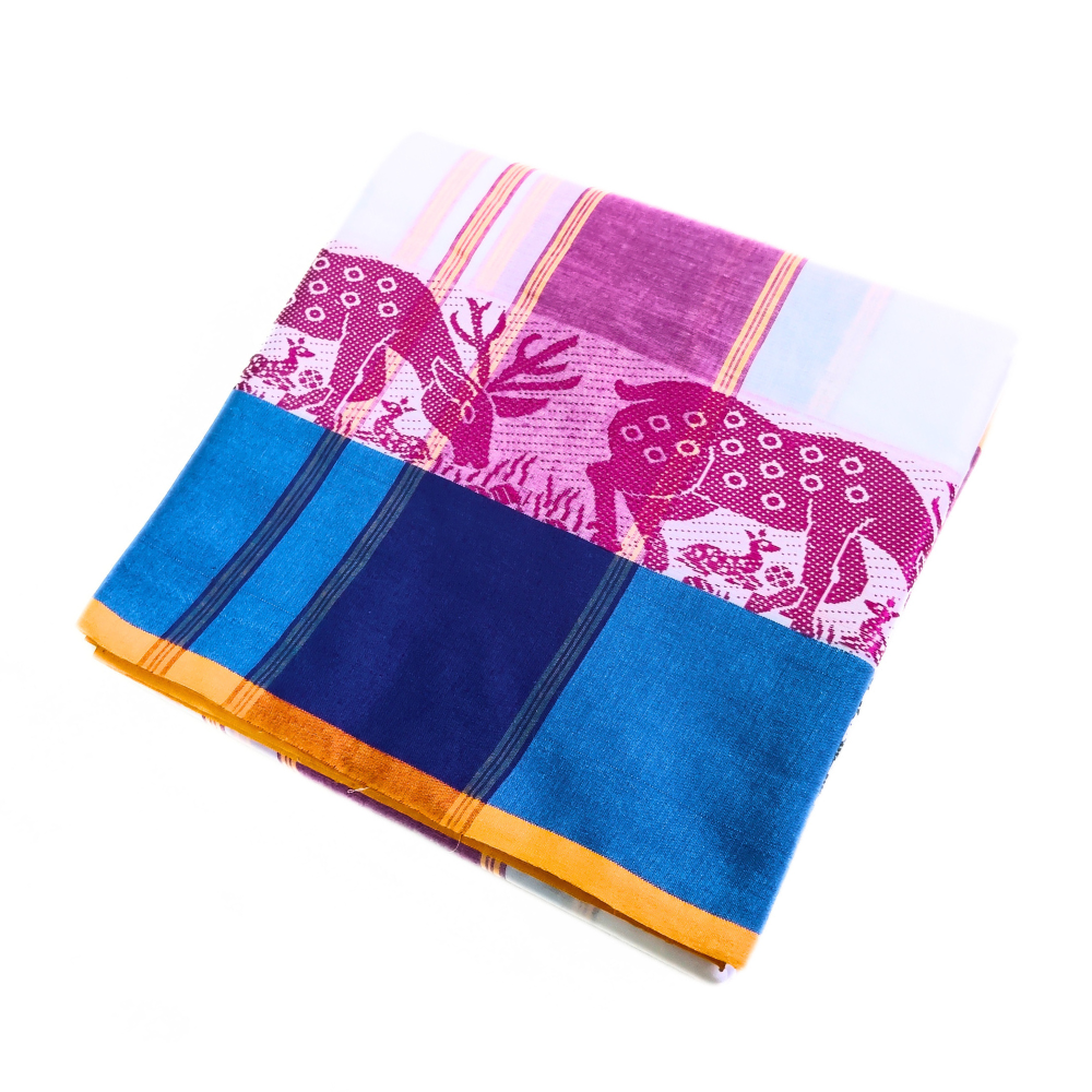 Deer Design Border Pure Cotton Dhoti With Angavastram Set