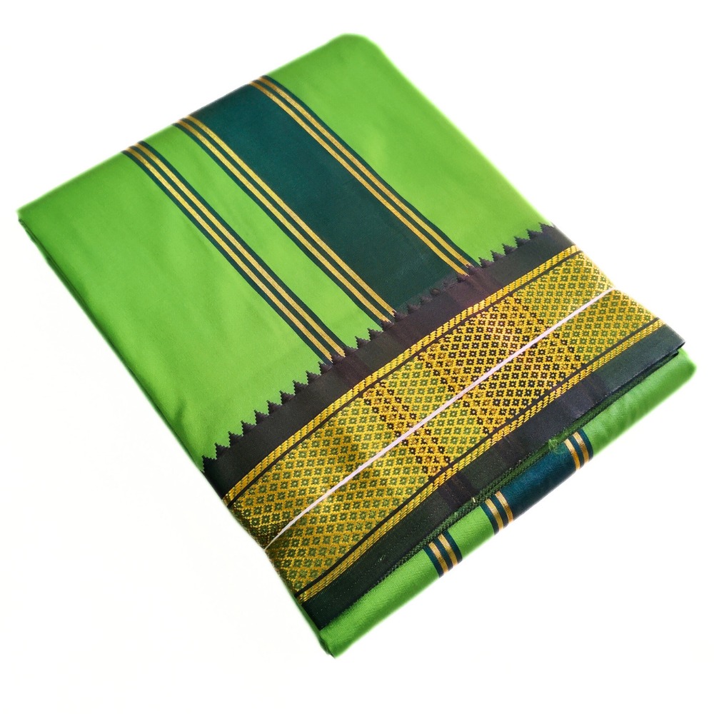 Parrot Green Color Mayilkan Border Silk Dhoti