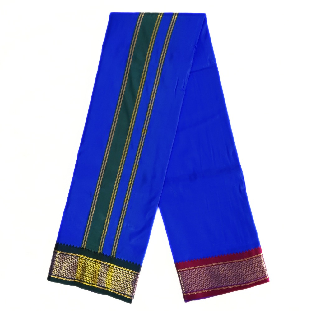 Royal Blue Color Mayilkan Border Silk Dhoti