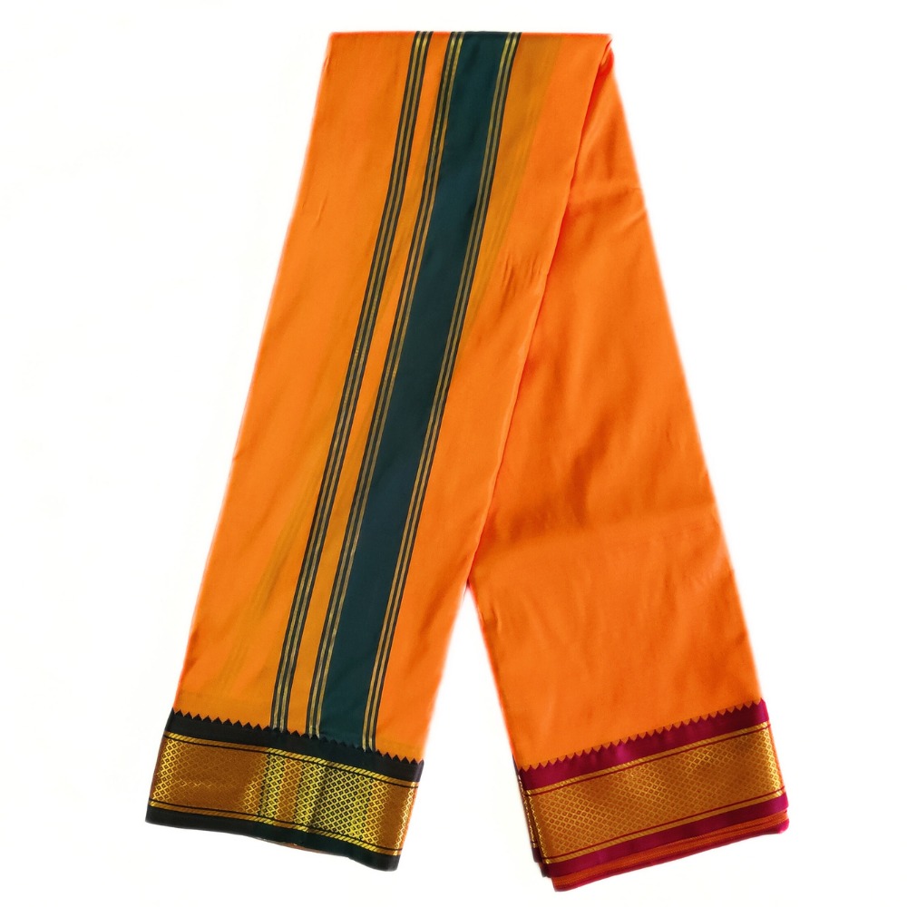 Orange Color Mayilkan Border Silk Dhoti