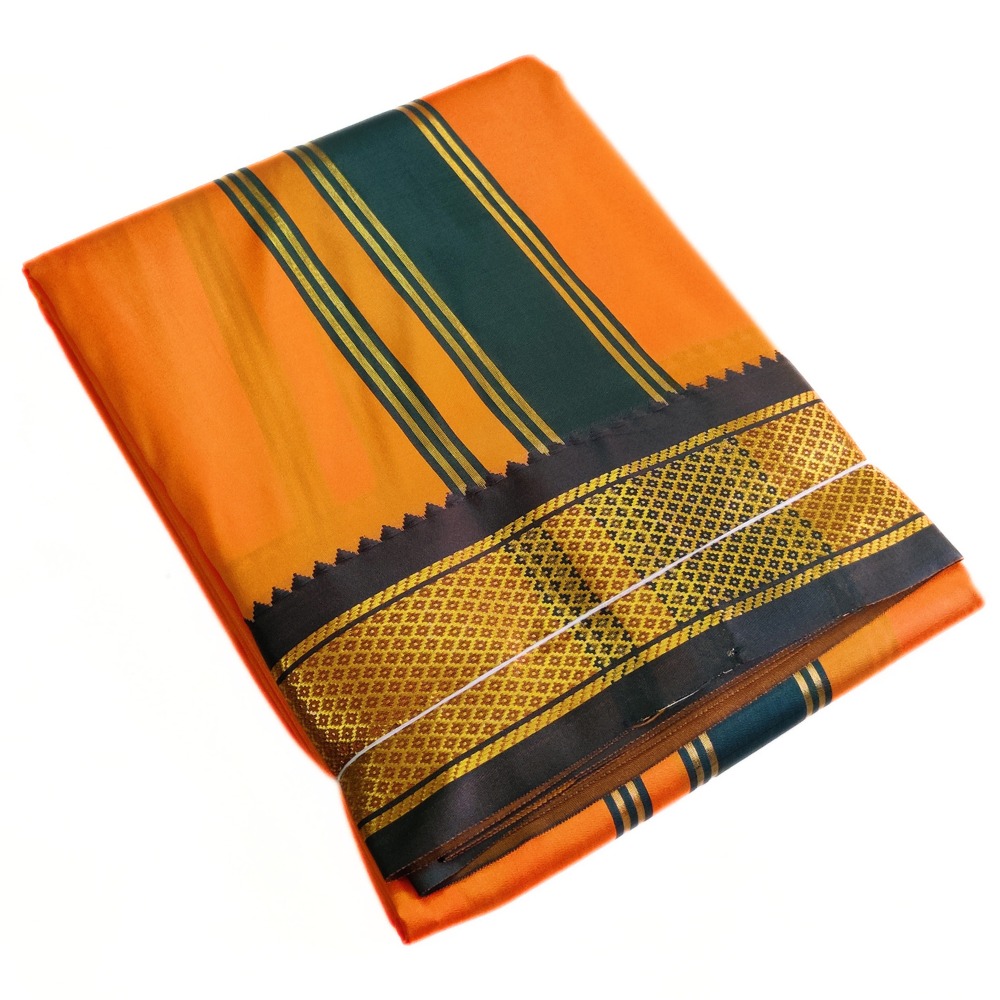 Orange Color Mayilkan Border Silk Dhoti