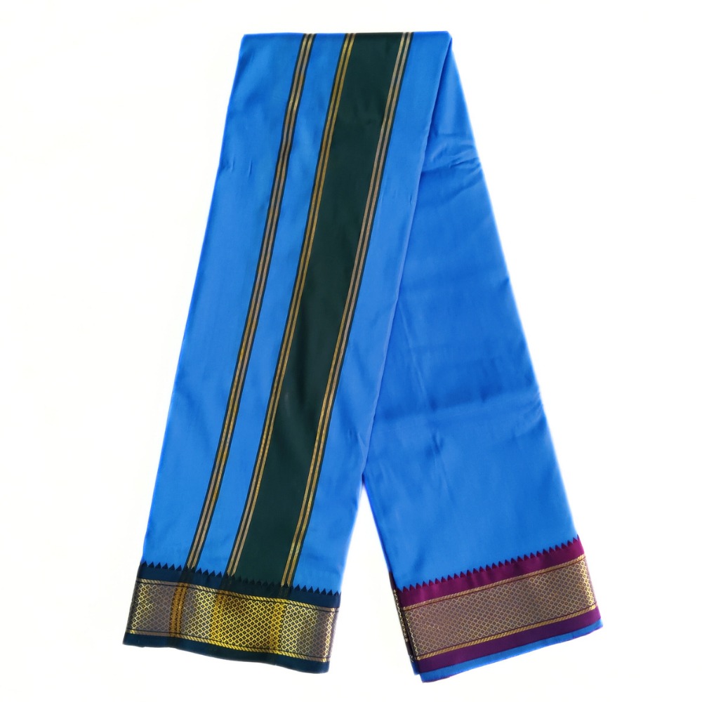 Sky Blue Color Mayilkan Border Silk Dhoti