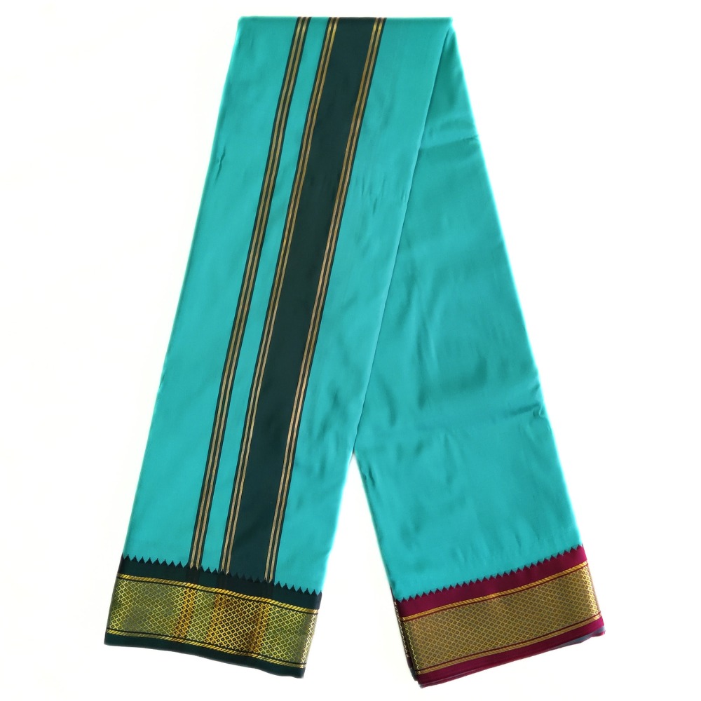 Sea Green Color Mayilkan Border Silk Dhoti