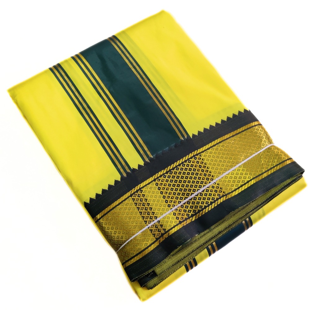 Lemon Yellow Color Mayilkan Border Silk Dhoti