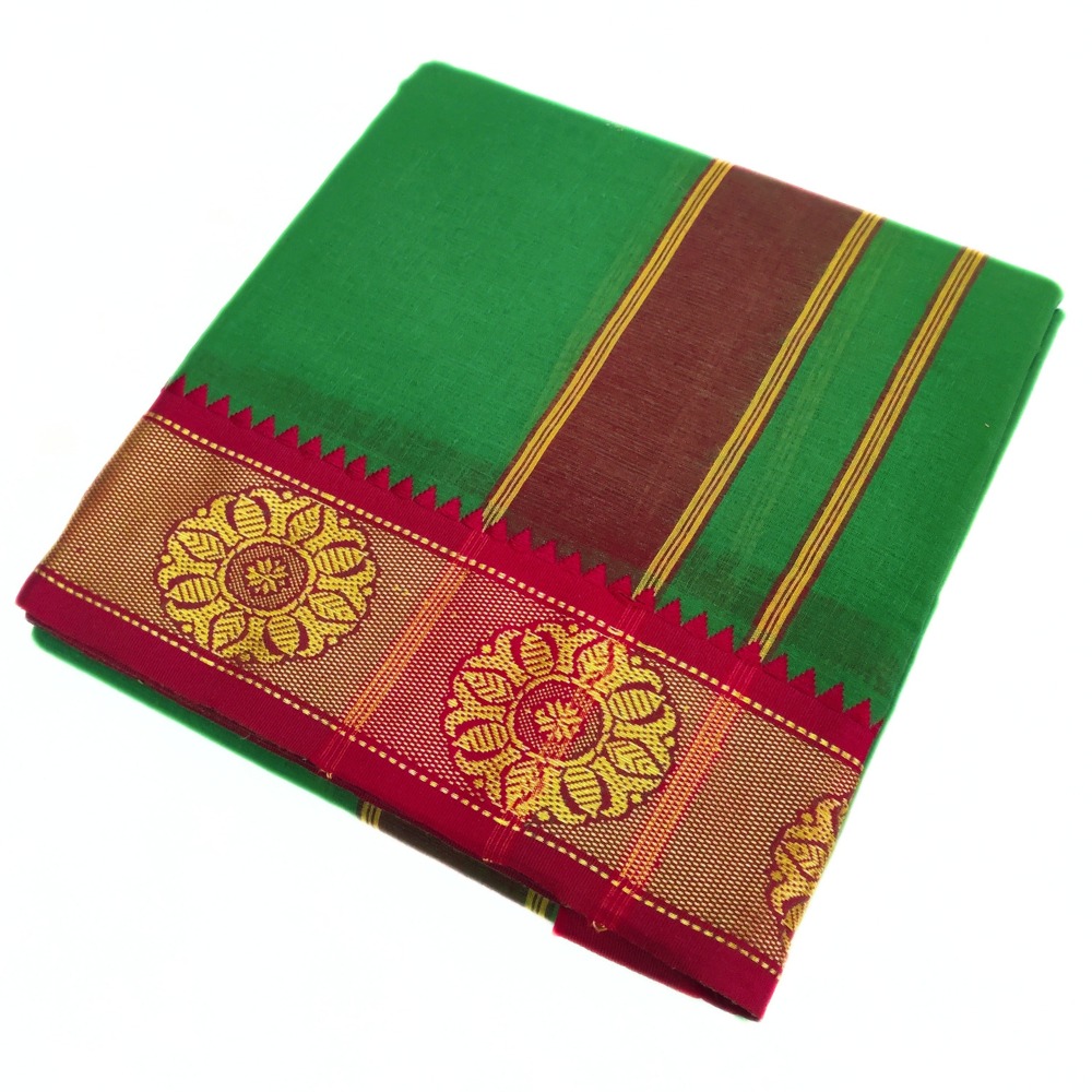 Green Color Pure Cotton Dhoti Towel Set