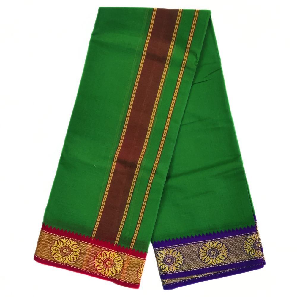 Green Color Pure Cotton Dhoti Towel Set