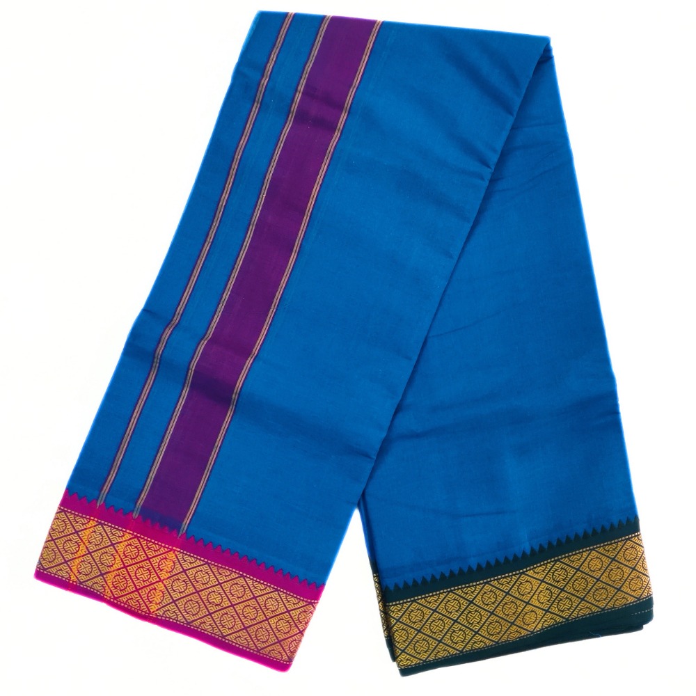 Blue Color Pure Cotton Dhoti Towel Set