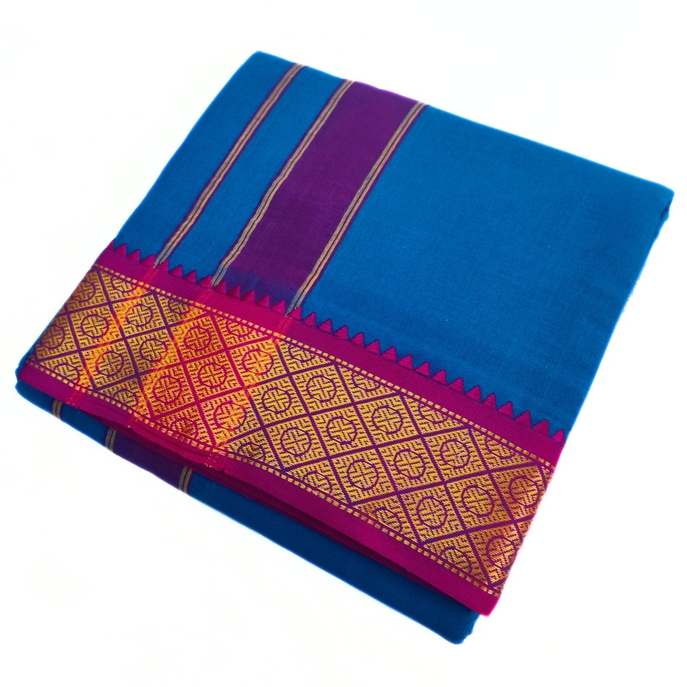 Blue Color Pure Cotton Dhoti Towel Set