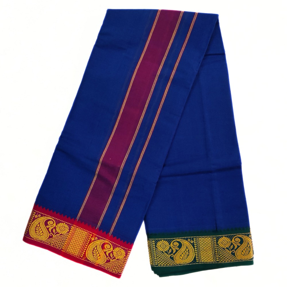 Dark Blue Color Pure Cotton Dhoti Towel Set