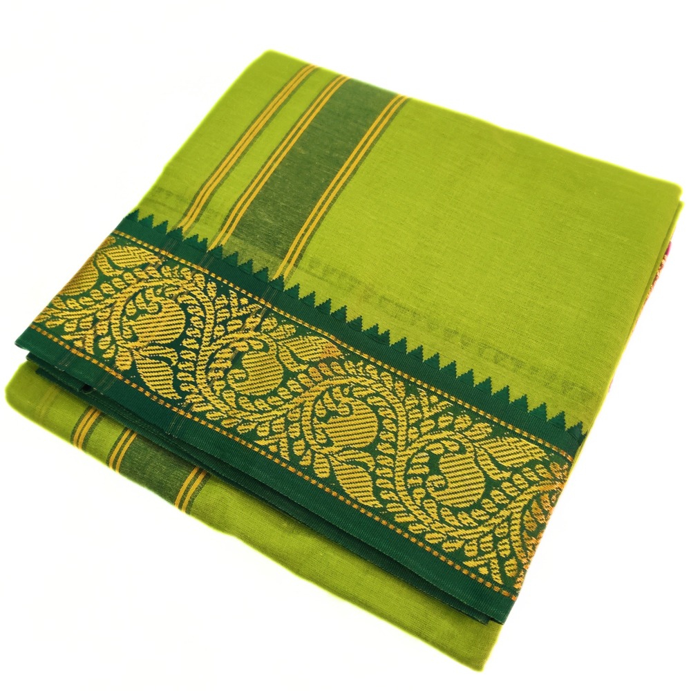 Medium Green Color Pure Cotton Dhoti Towel Set