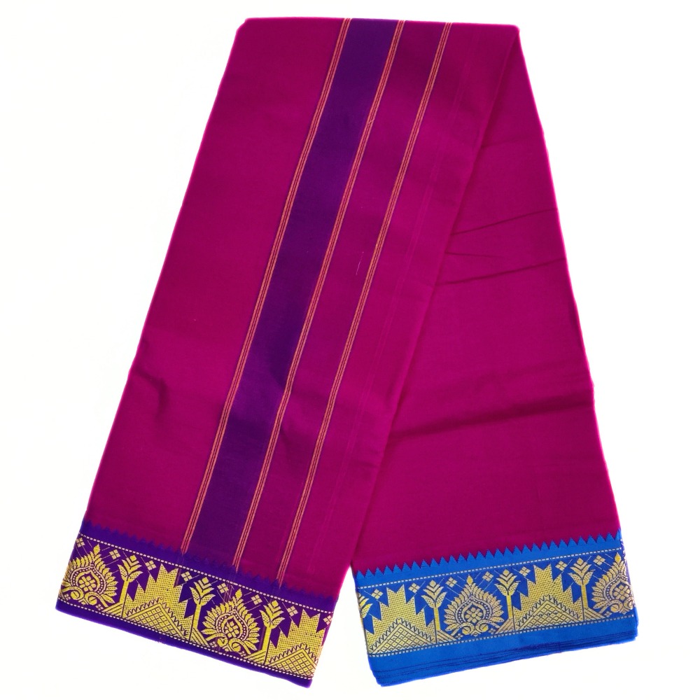 Purple Color Pure Cotton Dhoti Towel Set